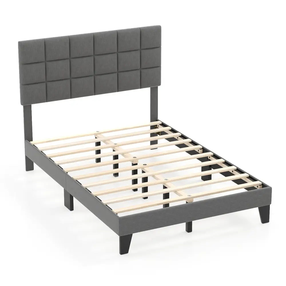 Full Size Modern Linen Bed Frame with Adjustable Headboard-Gray - Gray - Simple Bed Frame