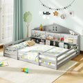 Full Size Montessori Floor Bed with Storage Compartments and Shelf-Gray - Gray - Trundle Bed Frame