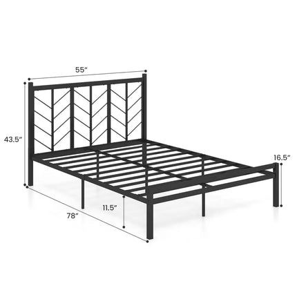 Full Size Platform Bed with Headboard and Metal Frame-Full Size - Black - Simple Bed Frame
