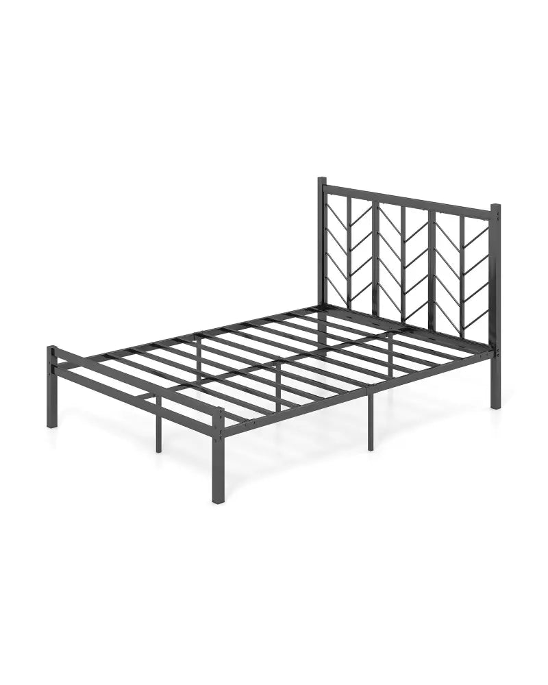 Full Size Platform Bed with Headboard and Metal Frame-Full Size - Black - Simple Bed Frame