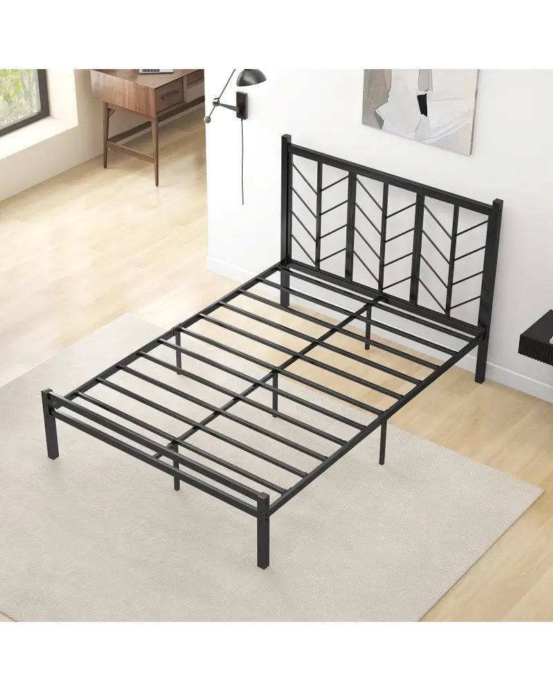 Full Size Platform Bed with Headboard and Metal Frame-Full Size - Black - Simple Bed Frame