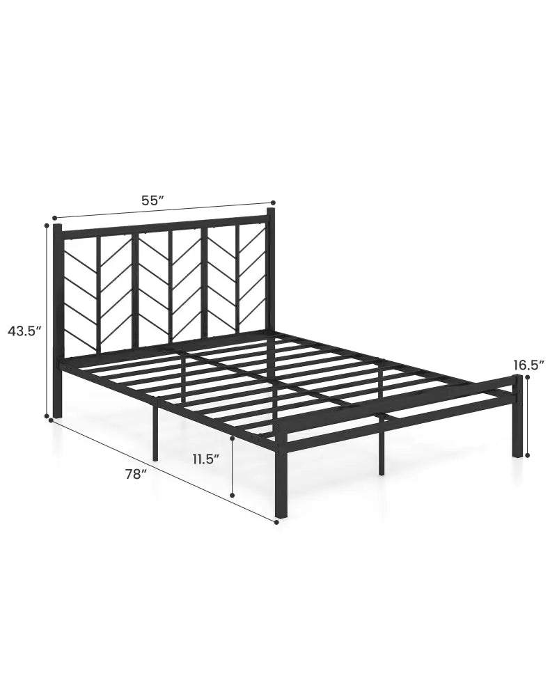 Full Size Platform Bed with Headboard and Metal Frame-Full Size - Black - Simple Bed Frame