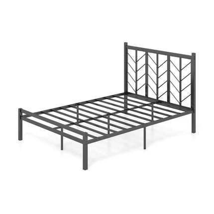 Full Size Platform Bed with Headboard and Metal Frame-Full Size - Black - Simple Bed Frame