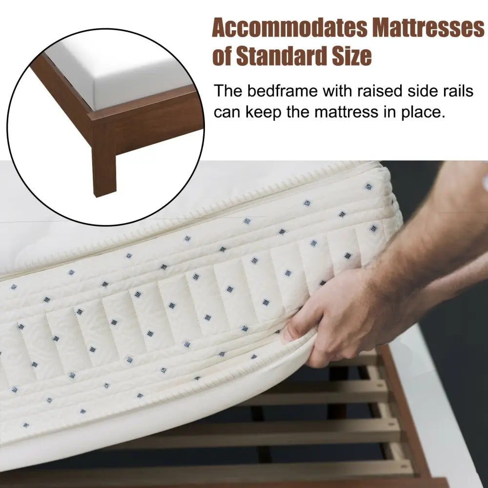 Full Size Platform Slat Bed Frame with High Headboard-Walnut - Walnut - Simple Bed Frame