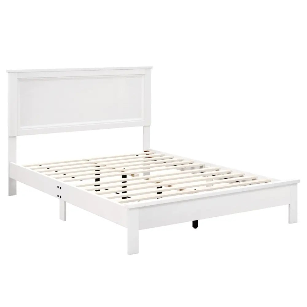 Full Size Platform Slat Bed Frame with High Headboard-White - White - Simple Bed Frame