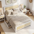 Full Size Rattan Bed Frame with Storage Drawers-White - White - Trundle Bed Frame