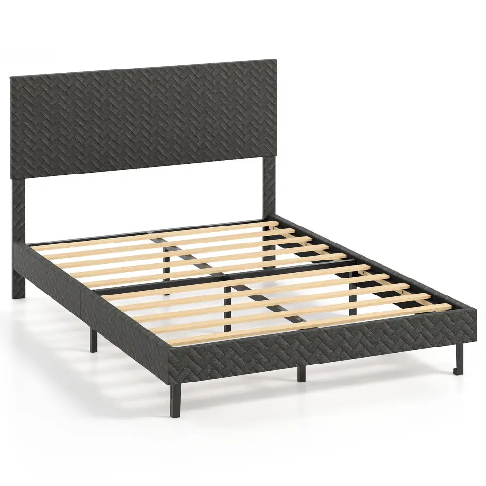 Full Size Velvet Bed Frame Upholstered Platform Bed with Chevron Headboard Gray - Simple Bed Frame