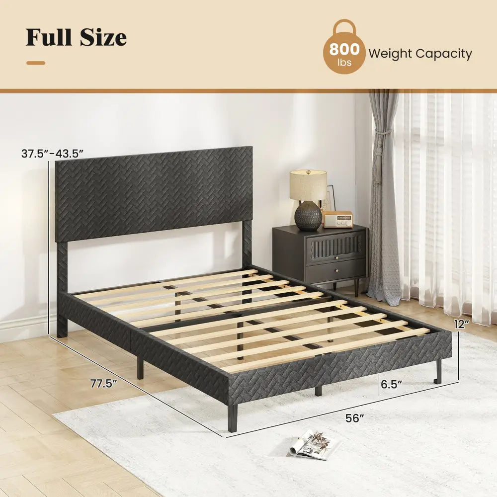 Full Size Velvet Bed Frame Upholstered Platform Bed with Chevron Headboard Gray - Simple Bed Frame