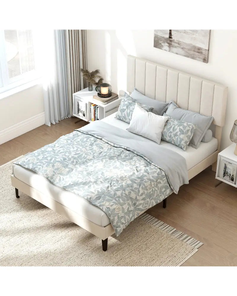Full Size Velvet Upholstered Platform Bed Frame - Simple Bed Frame