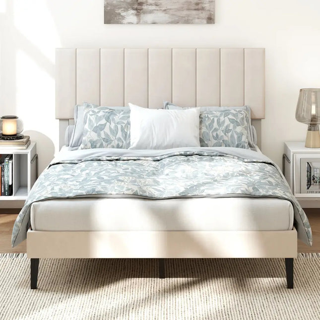 Full Size Velvet Upholstered Platform Bed Frame - Simple Bed Frame