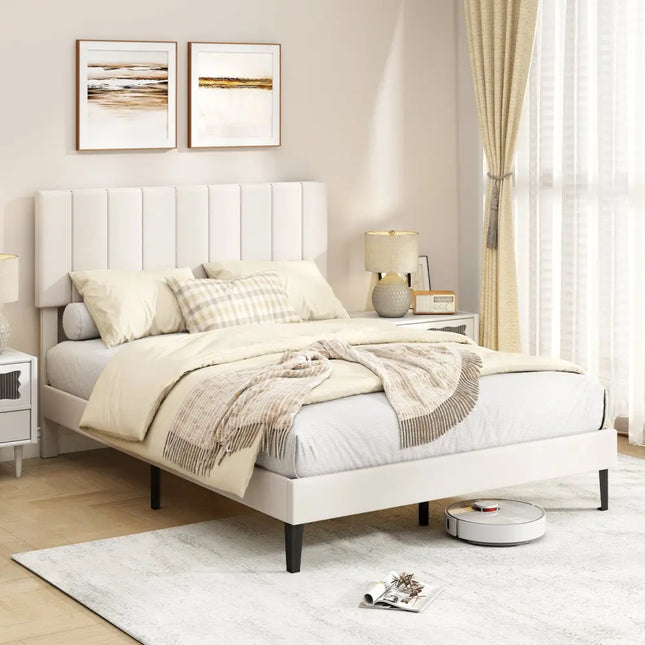 Full Size Velvet Upholstered Platform Bed Frame - Simple Bed Frame