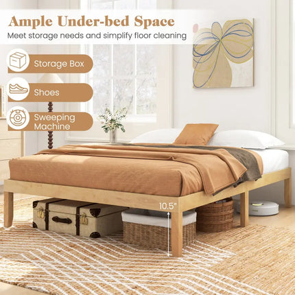Full Size Wood Bed Frame with Wooden Slats Support and Rubber Wood Legs-Natural - Natural - Simple Bed Frame