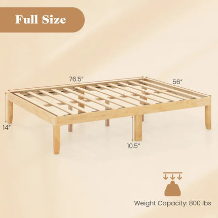 Full Size Wood Bed Frame with Wooden Slats Support and Rubber Wood Legs-Natural - Natural - Simple Bed Frame