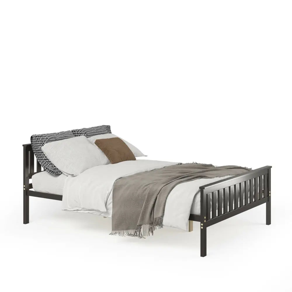 Full Size Wood Platform Bed with Headboard - Espresso - Simple Bed Frame
