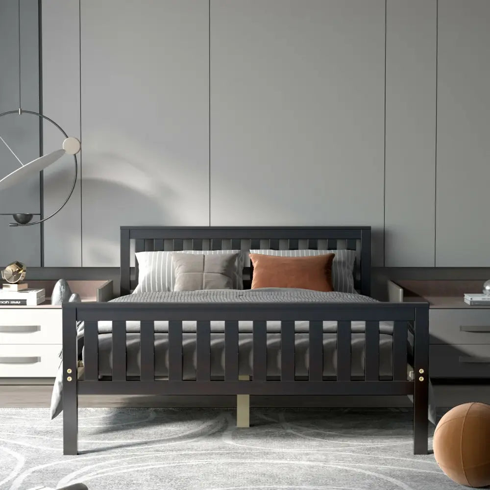 Full Size Wood Platform Bed with Headboard - Espresso - Simple Bed Frame