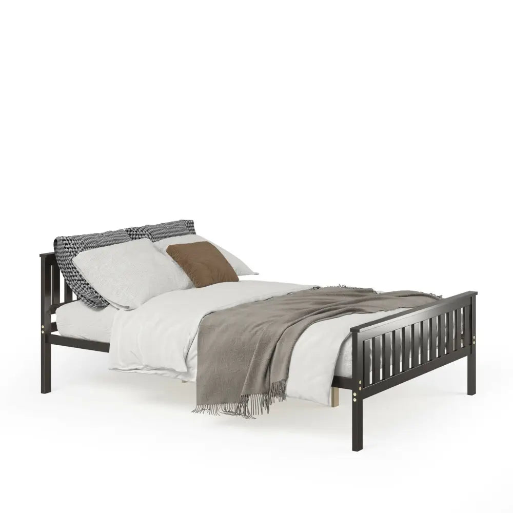 Full Size Wood Platform Bed with Headboard - Espresso - Simple Bed Frame