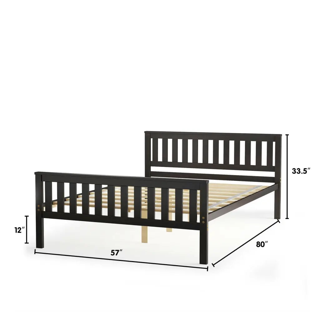 Full Size Wood Platform Bed with Headboard - Espresso - Simple Bed Frame