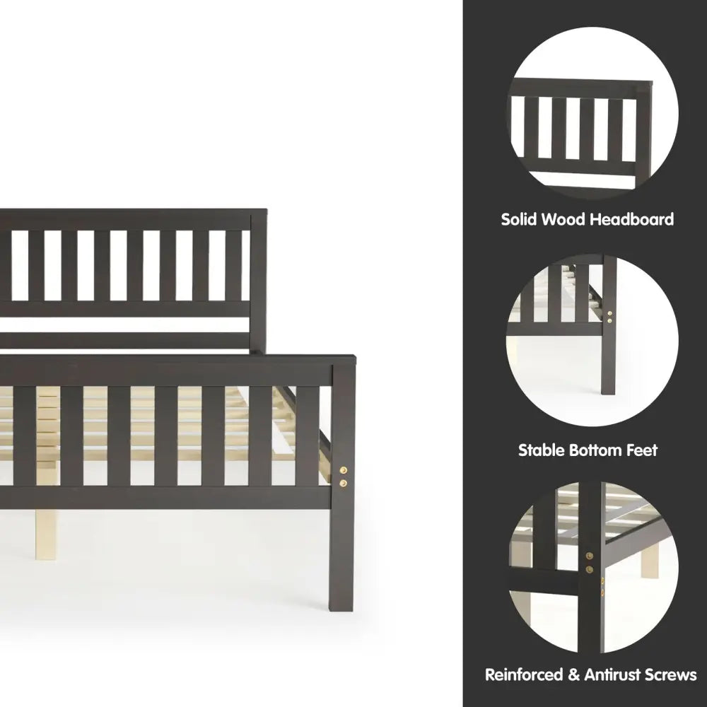 Full Size Wood Platform Bed with Headboard - Espresso - Simple Bed Frame