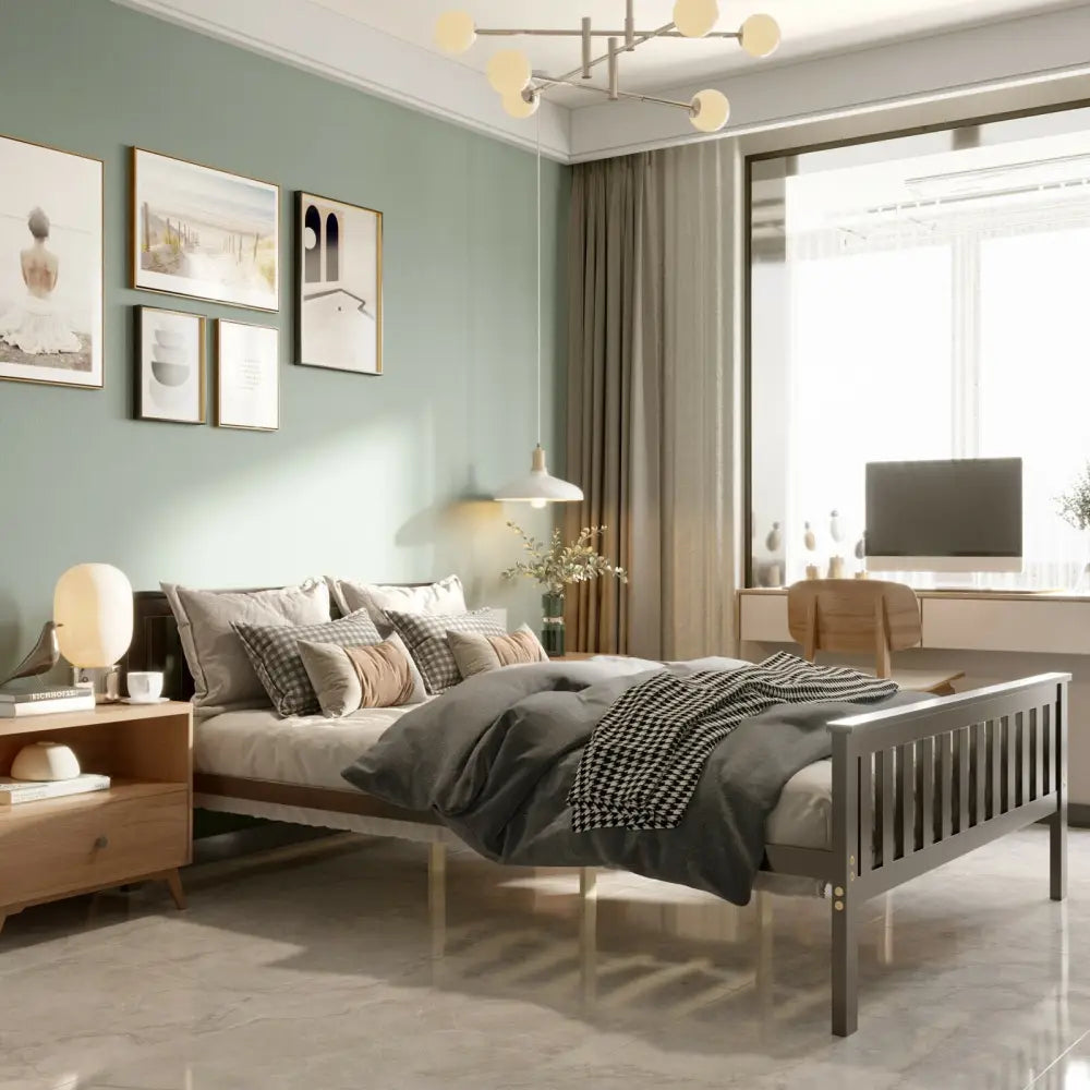 Full Size Wood Platform Bed with Headboard - Espresso - Simple Bed Frame
