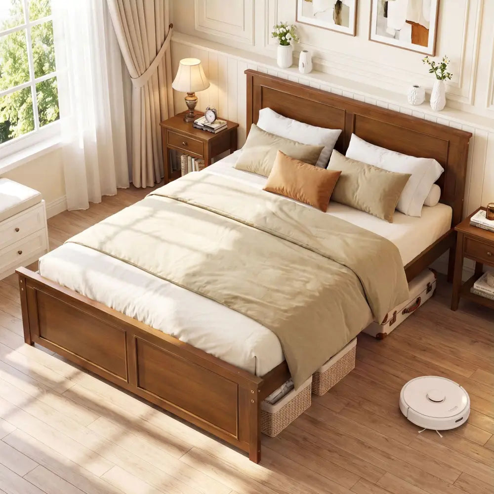 Full Size Wooden Bed Frame with Headboard - Simple Bed Frame