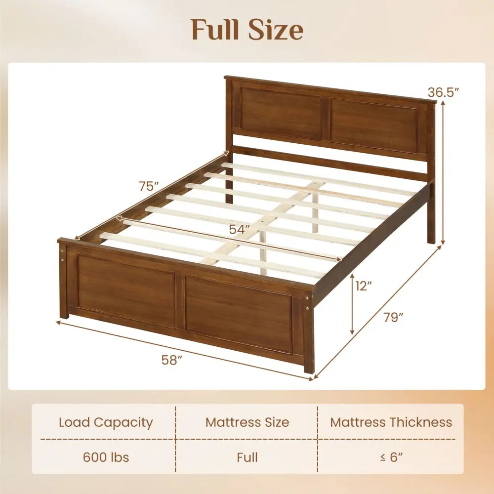 Full Size Wooden Bed Frame with Headboard - Simple Bed Frame