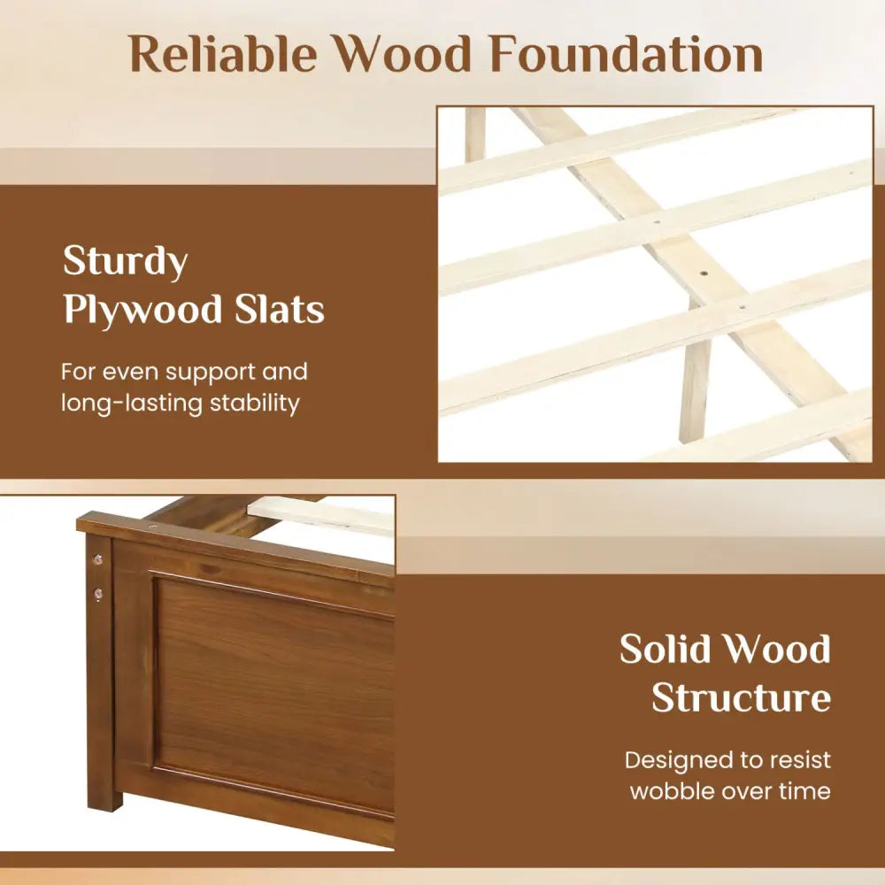 Full Size Wooden Bed Frame with Headboard - Simple Bed Frame