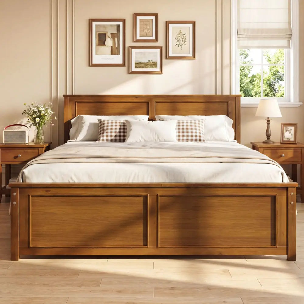 Full Size Wooden Bed Frame with Headboard - Simple Bed Frame