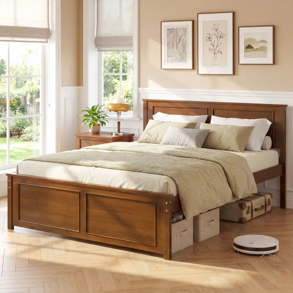 Full Size Wooden Bed Frame with Headboard - Simple Bed Frame