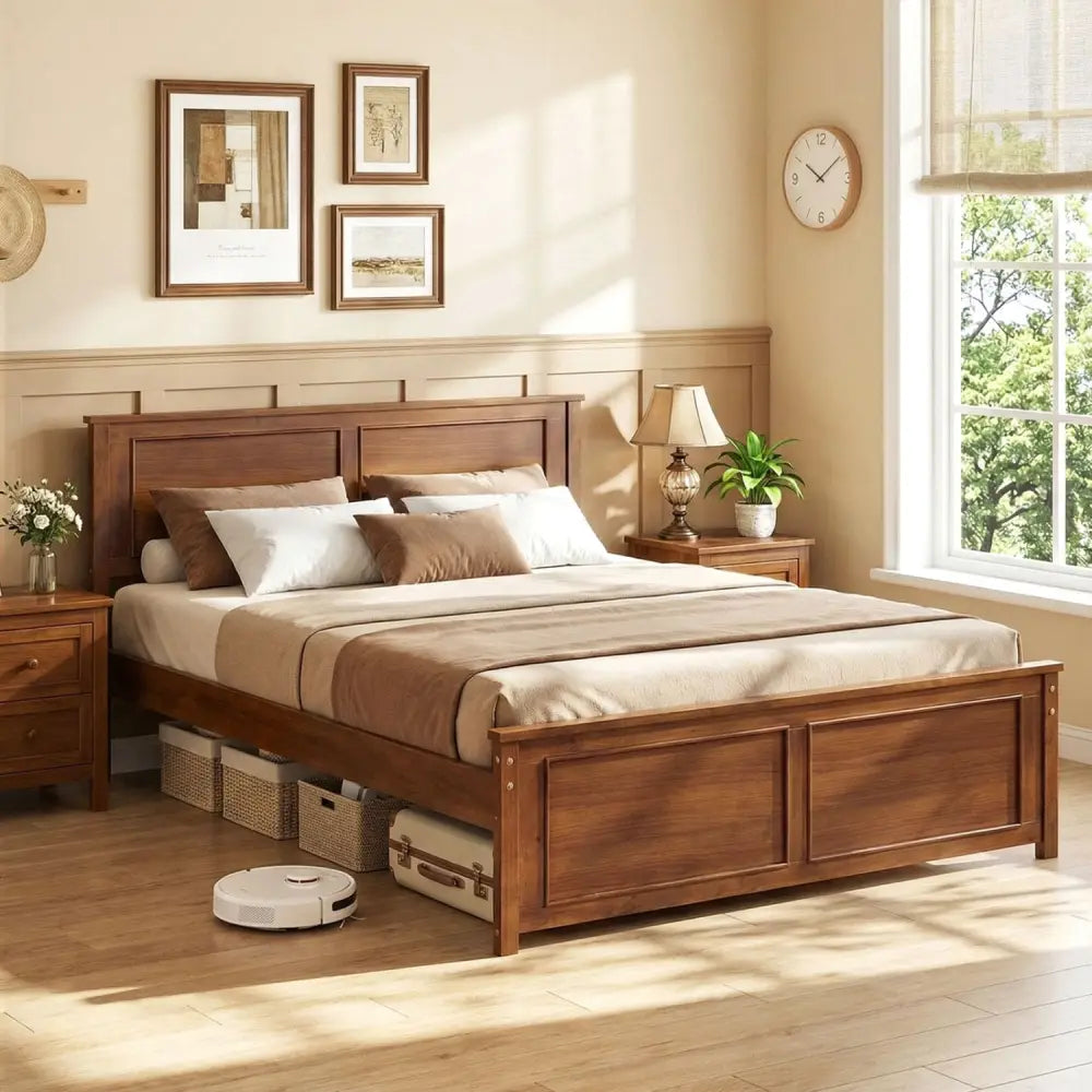 Full Size Wooden Bed Frame with Headboard - Simple Bed Frame