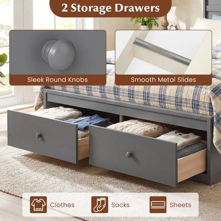 Full Size Wooden Platform Bed Frame with Storage Drawers-Gray - Gray - Simple Bed Frame