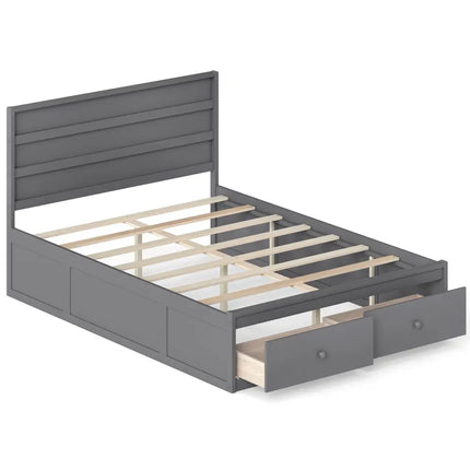 Full Size Wooden Platform Bed Frame with Storage Drawers-Gray - Gray - Simple Bed Frame