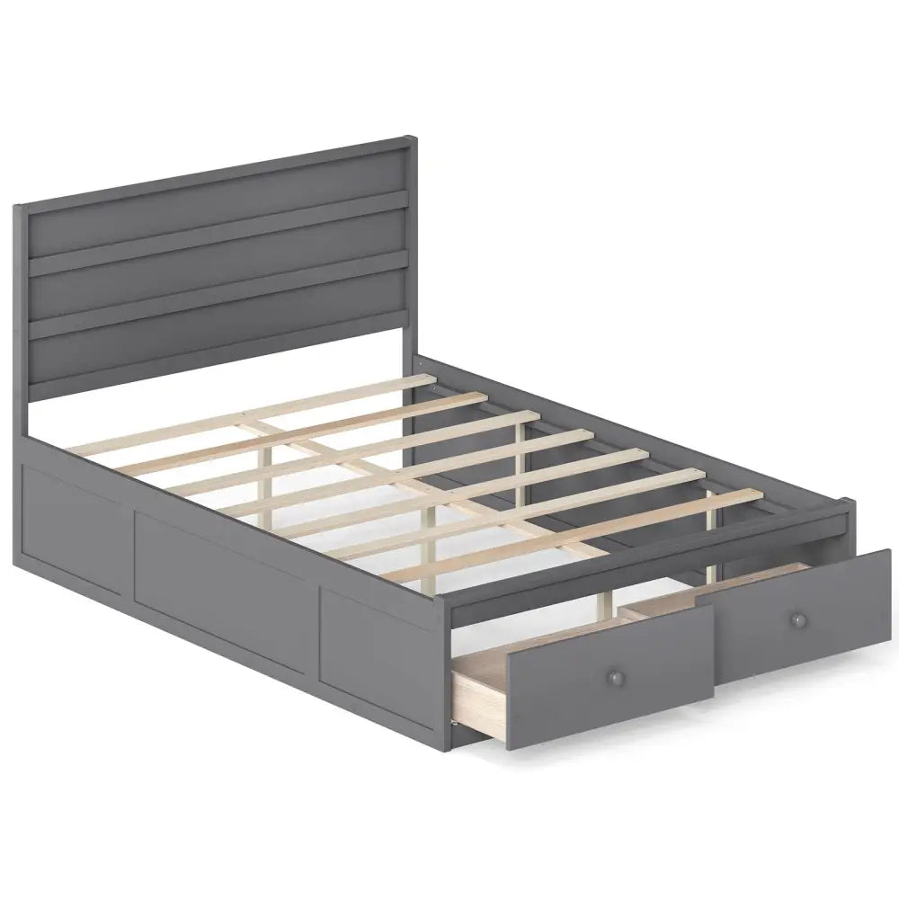 Full Size Wooden Platform Bed Frame with Storage Drawers-Gray - Gray - Simple Bed Frame