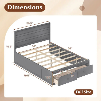 Full Size Wooden Platform Bed Frame with Storage Drawers-Gray - Gray - Simple Bed Frame