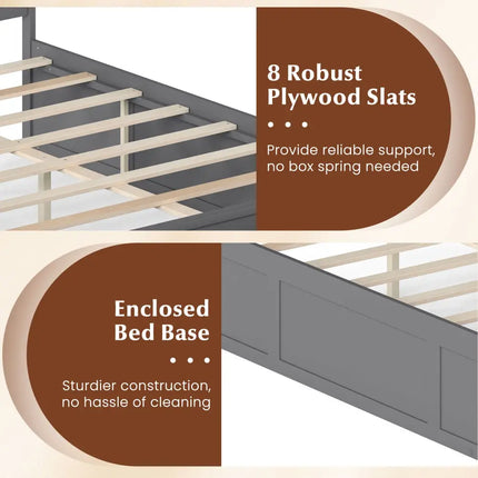 Full Size Wooden Platform Bed Frame with Storage Drawers-Gray - Gray - Simple Bed Frame