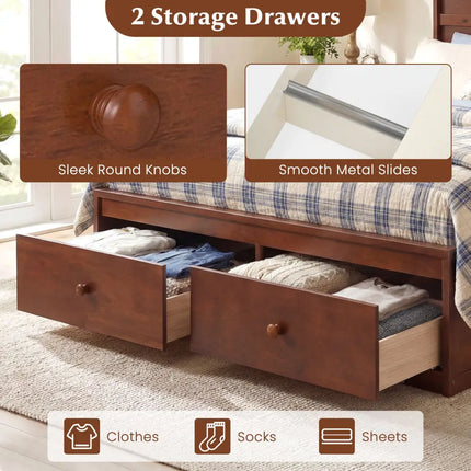 Full Size Wooden Platform Bed Frame with Storage Drawers-Walnut - Walnut - Simple Bed Frame