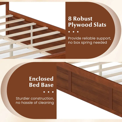 Full Size Wooden Platform Bed Frame with Storage Drawers-Walnut - Walnut - Simple Bed Frame