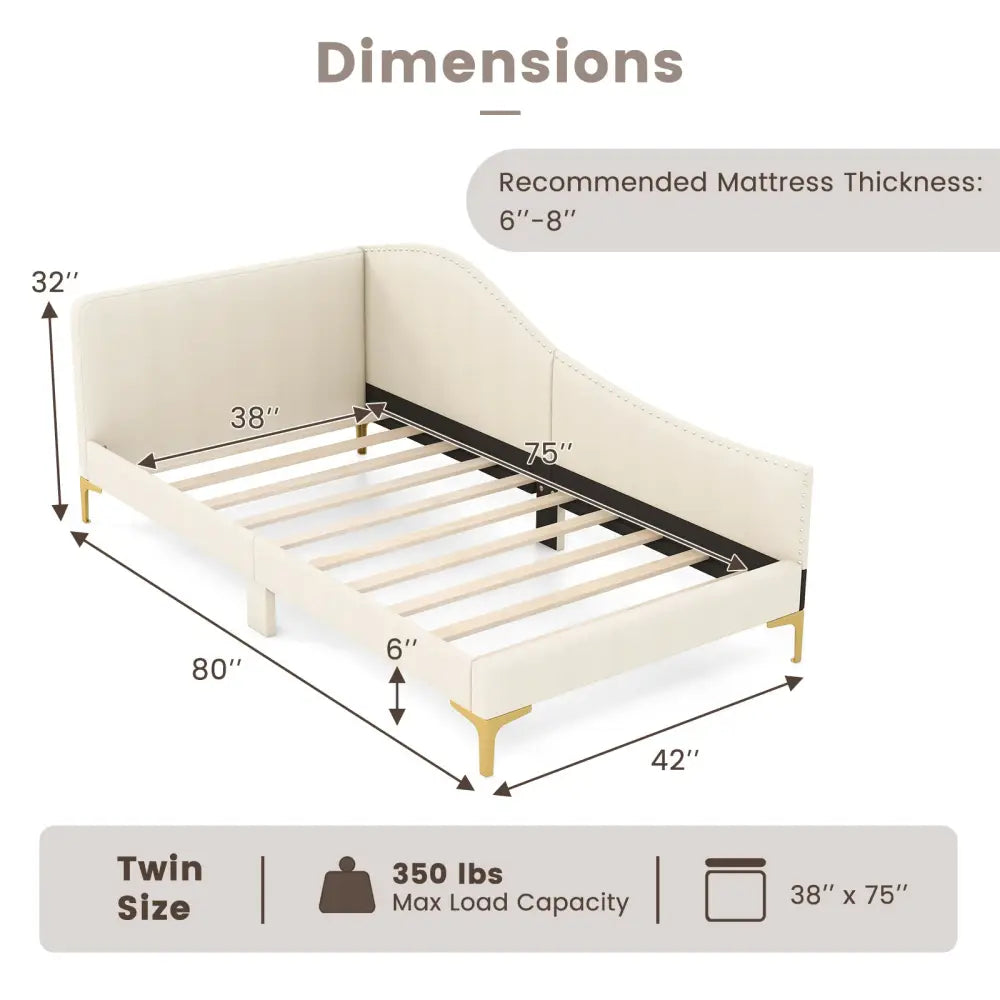 Full/Twin Size Upholstered Daybed with Metal Legs and Wood Slats-Twin Size - Beige - Trundle Bed Frame