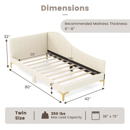 Full/Twin Size Upholstered Daybed with Metal Legs and Wood Slats-Twin Size - Beige - Trundle Bed Frame
