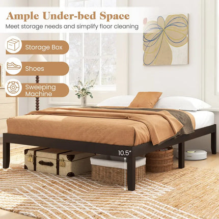 Full Wood Bed Frame with Wooden Slats Support and Rubber Wood Legs-Espresso - Espresso - Simple Bed Frame