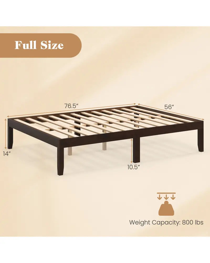 Full Wood Bed Frame with Wooden Slats Support and Rubber Wood Legs-Espresso - Espresso - Simple Bed Frame