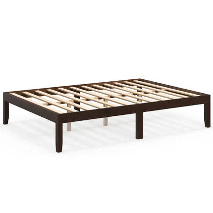 Full Wood Bed Frame with Wooden Slats Support and Rubber Wood Legs-Espresso - Espresso - Simple Bed Frame
