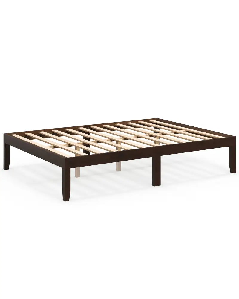 Full Wood Bed Frame with Wooden Slats Support and Rubber Wood Legs-Espresso - Espresso - Simple Bed Frame