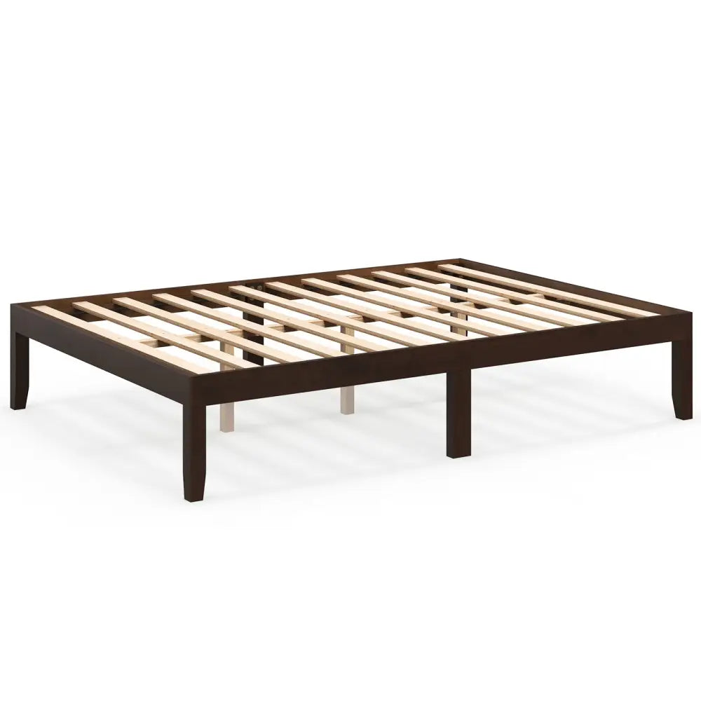 Full Wood Bed Frame with Wooden Slats Support and Rubber Wood Legs-Espresso - Espresso - Simple Bed Frame