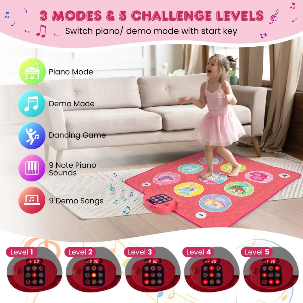 Fun Dance Mat for Kids Dance Pad Game Toy - Pink - Pianos & Keyboards