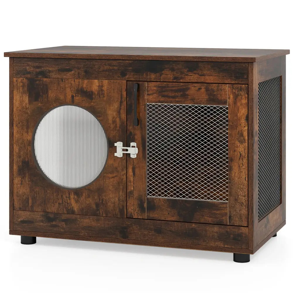 Furniture Style Dog Crate for Small and Medium Dogs with Translucent Window and Lockable Door-Rustic Brown - Rustic