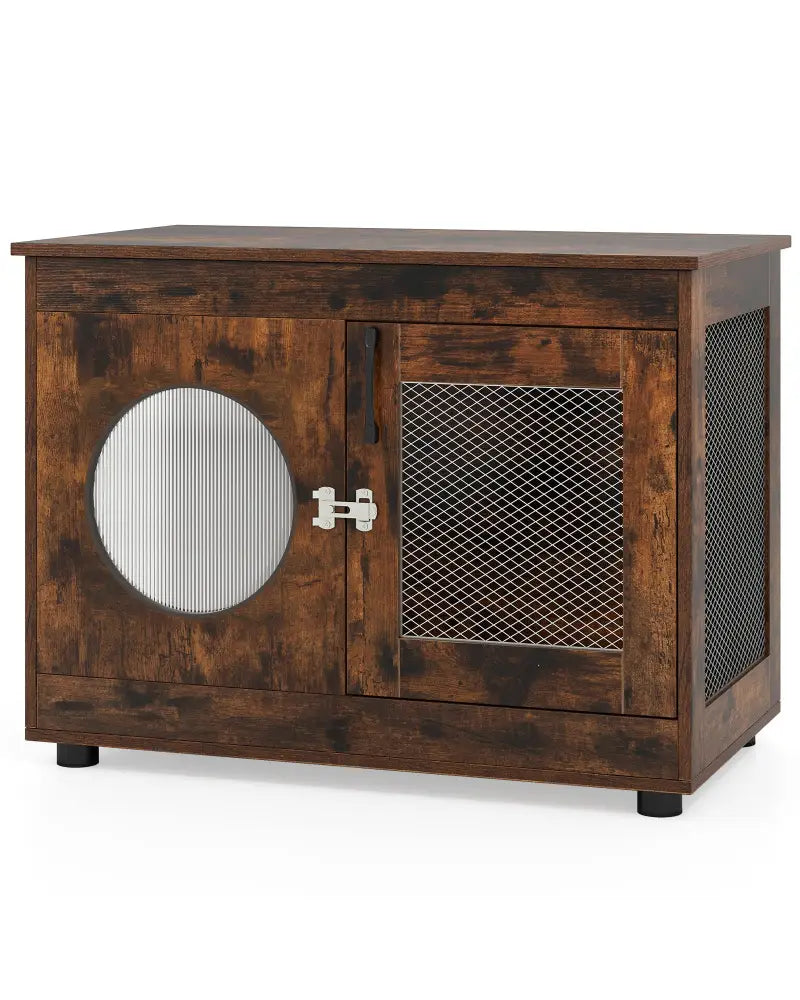 Furniture Style Dog Crate for Small and Medium Dogs with Translucent Window and Lockable Door-Rustic Brown - Rustic