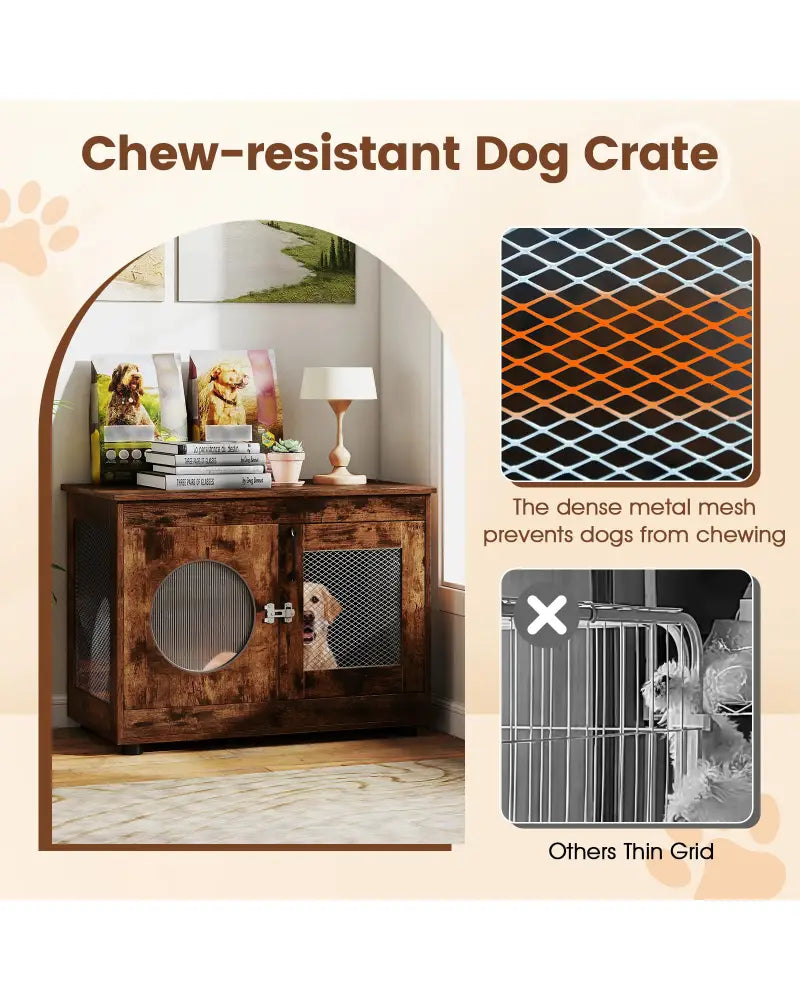 Furniture Style Dog Crate for Small and Medium Dogs with Translucent Window and Lockable Door-Rustic Brown - Rustic