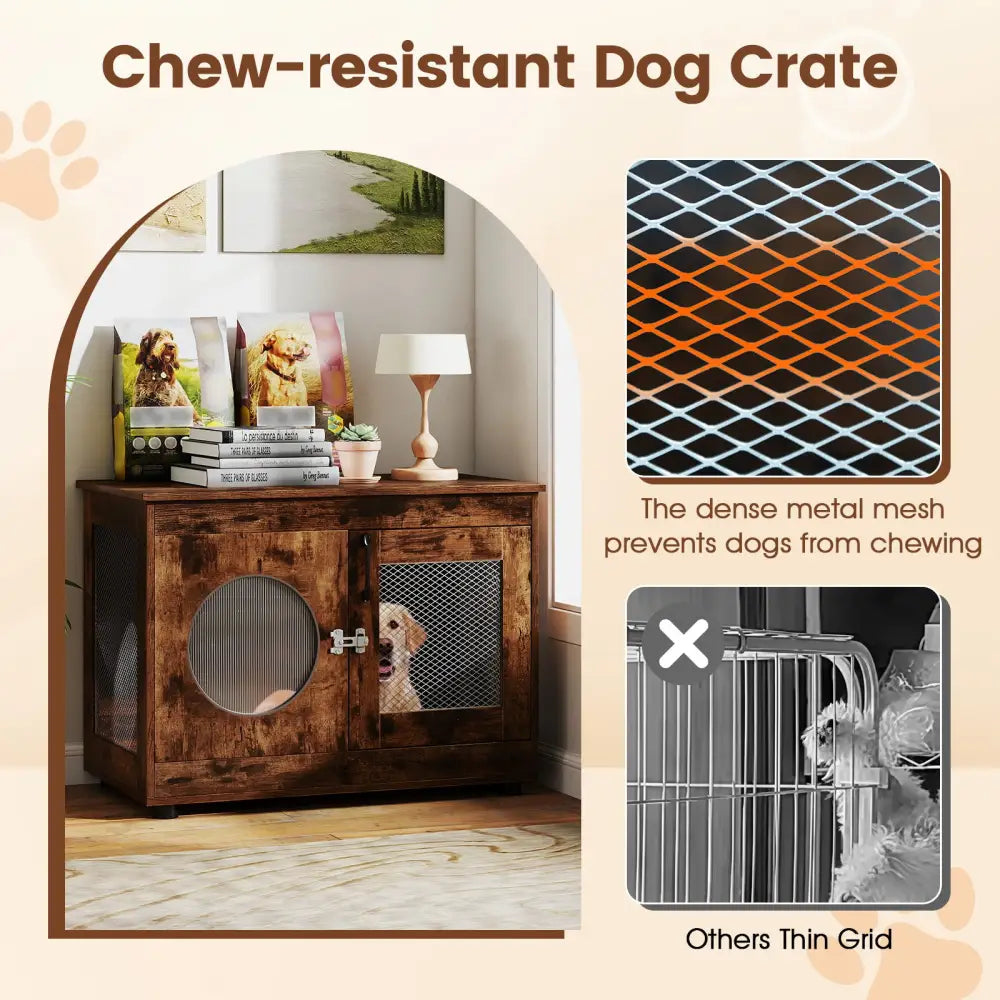 Furniture Style Dog Crate for Small and Medium Dogs with Translucent Window and Lockable Door-Rustic Brown - Rustic