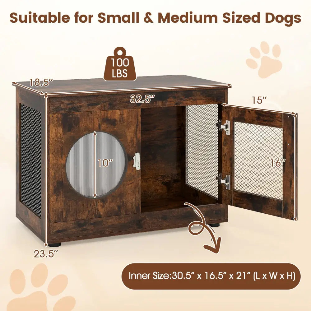 Furniture Style Dog Crate for Small and Medium Dogs with Translucent Window and Lockable Door-Rustic Brown - Rustic