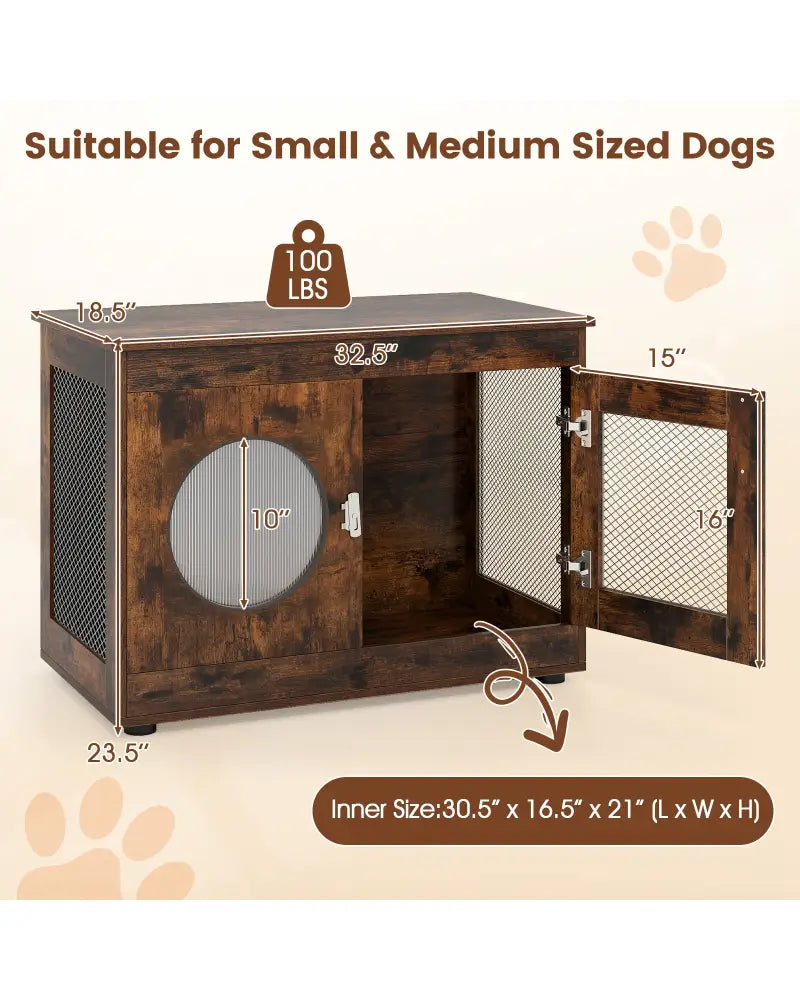 Furniture Style Dog Crate for Small and Medium Dogs with Translucent Window and Lockable Door-Rustic Brown - Rustic